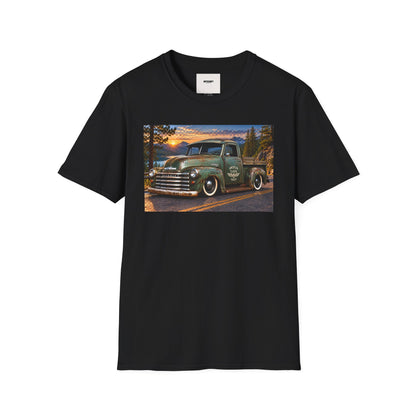 Vintage Green Pickup Truck T-Shirt — Retro Rustic Sunset Road Tee