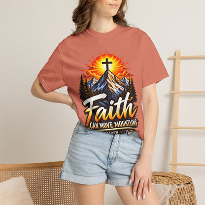 Faith Can Move Mountains T-Shirt | Christian Cross Mountain Graphic