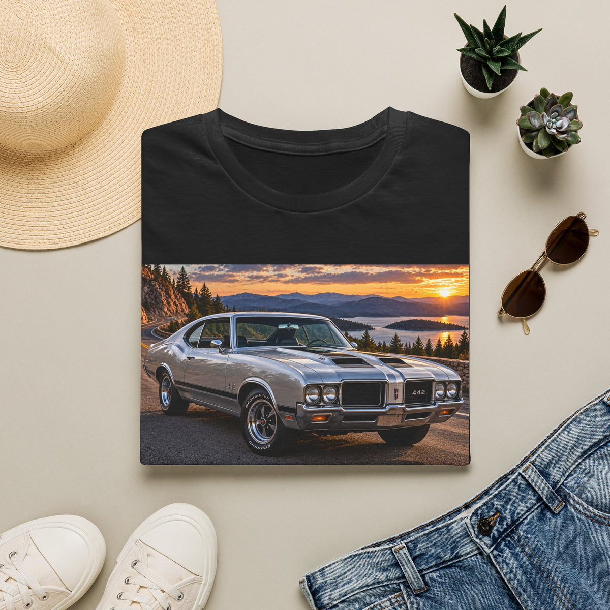 Classic Muscle Car T-Shirt – Vintage Oldsmobile Sunset Graphic Tee