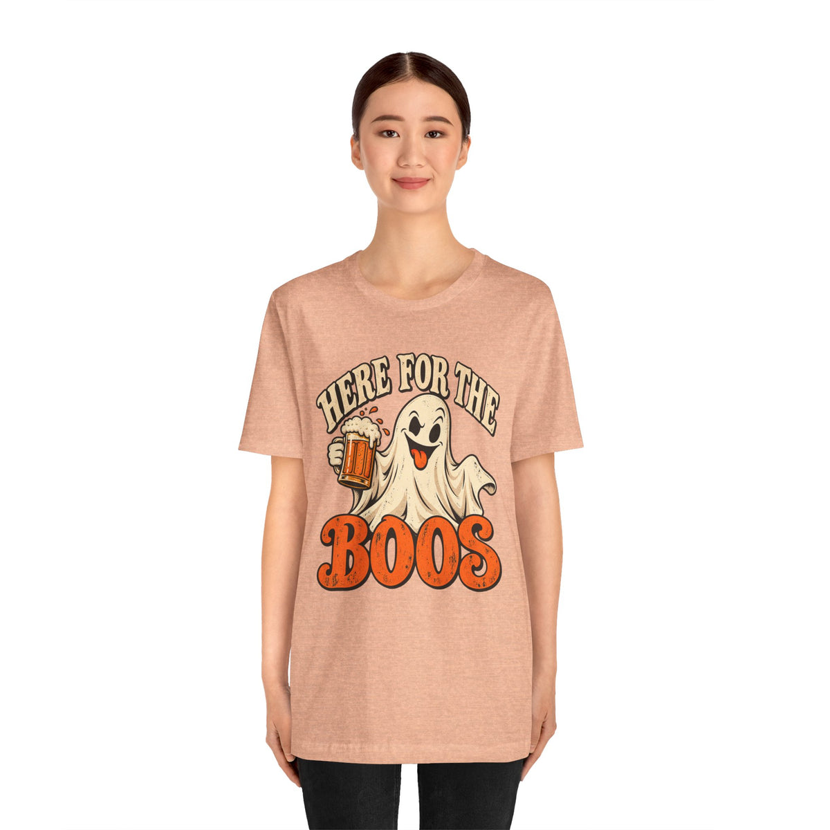 Here for the Boos Halloween T-Shirt — Ghost Drinking Beer Graphic Tee