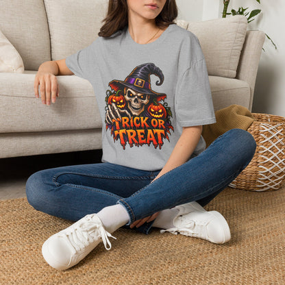 Halloween Skull Witch T-Shirt — "Trick or Treat" Pumpkin Tee