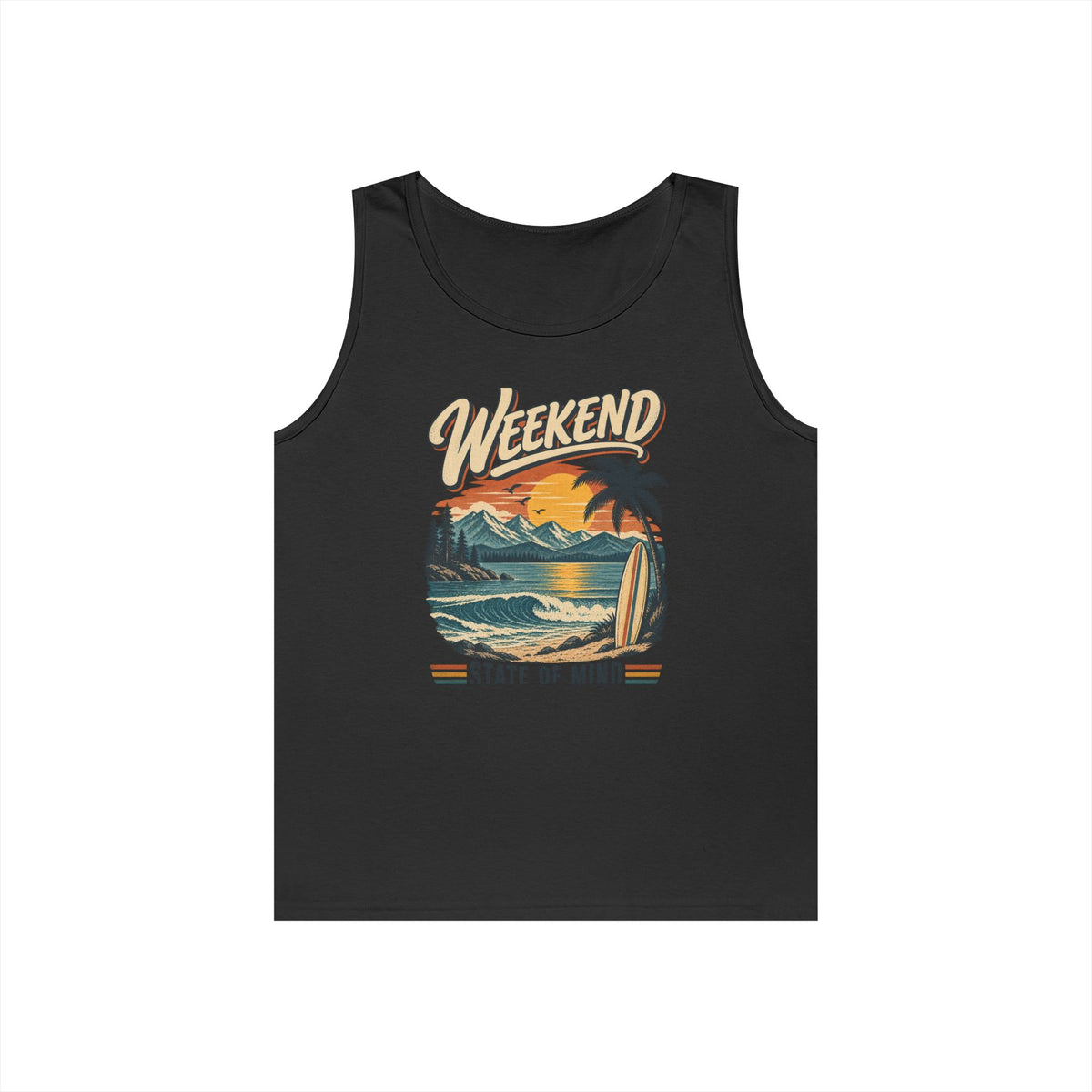 Weekend State of Mind Tank Top — Retro Beach Surf Sunset Graphic