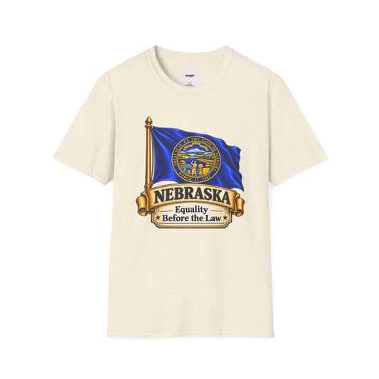 Nebraska Flag T-Shirt — State Seal ‘Nebraska: Equality Before the Law’