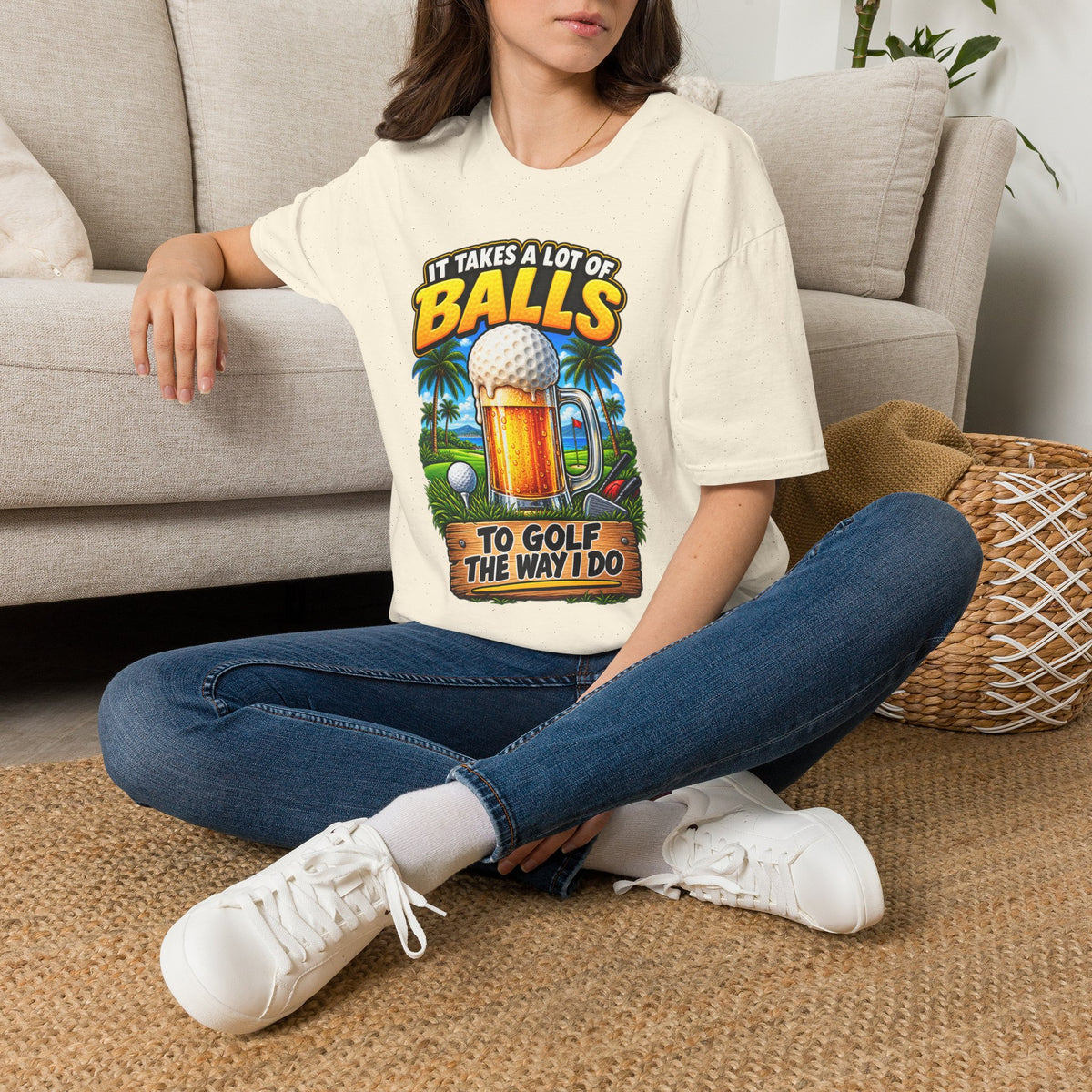 Golf T-Shirt — "It Takes a Lot of Balls" Beer & Golf Graphic
