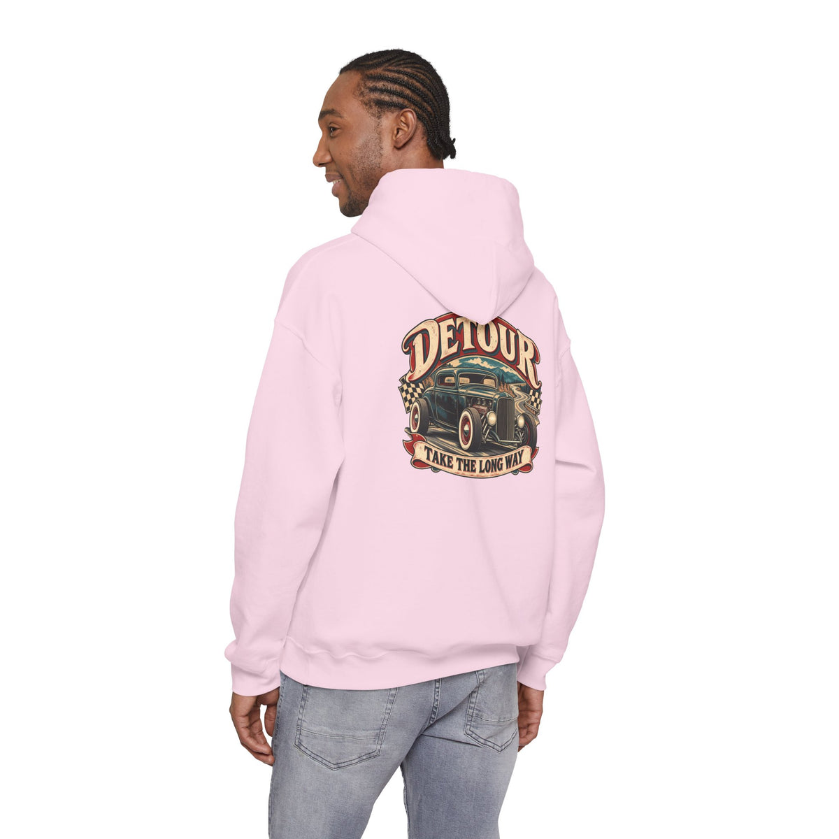Detour Vintage Hot Rod Hoodie — "Take The Long Way" Classic Car Sweatshirt
