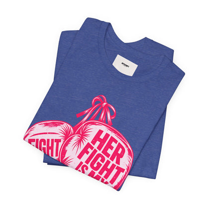 Breast Cancer Awareness Tee – “Her Fight Is My Fight” Boxing Gloves T-Shirt