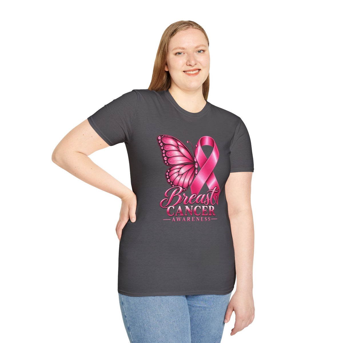 Pink Ribbon Butterfly Breast Cancer Awareness T-Shirt | Support Ribbon Tee