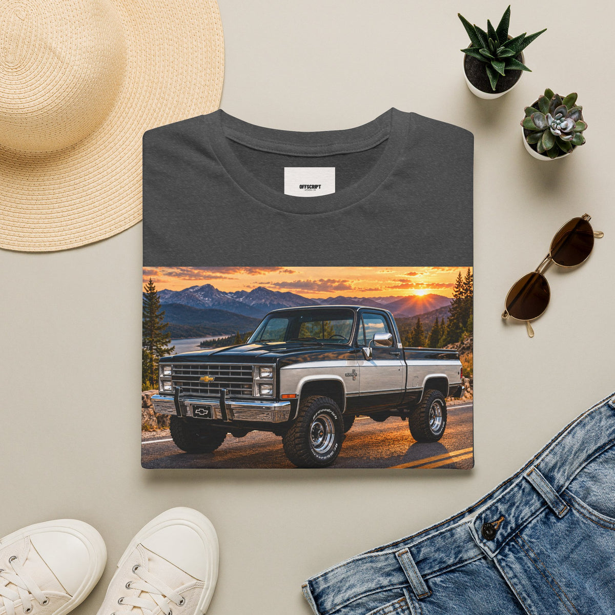 Vintage Chevy Truck T-Shirt — Sunset Mountain Off-Road Tee