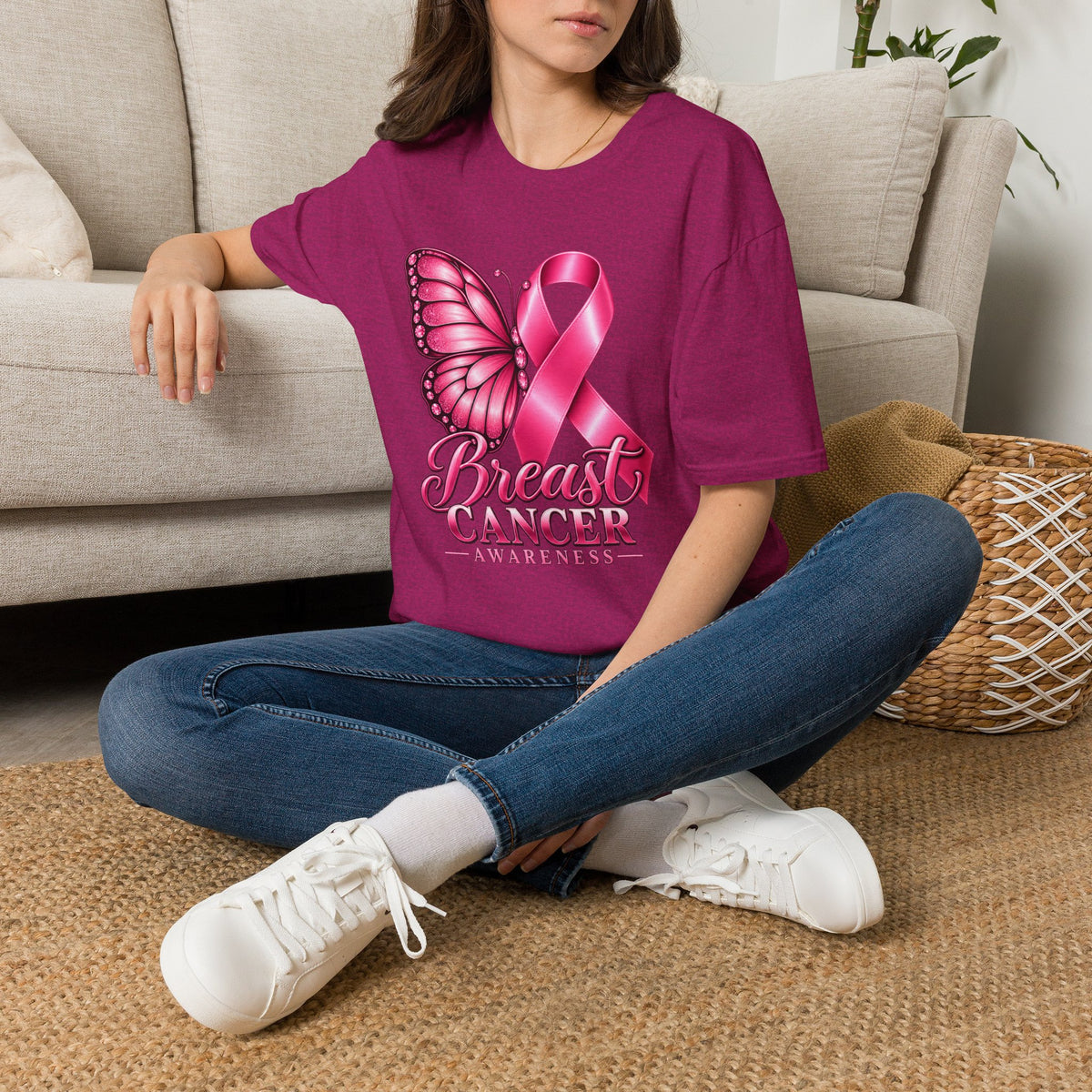 Pink Ribbon Butterfly Breast Cancer Awareness T-Shirt | Support Ribbon Tee