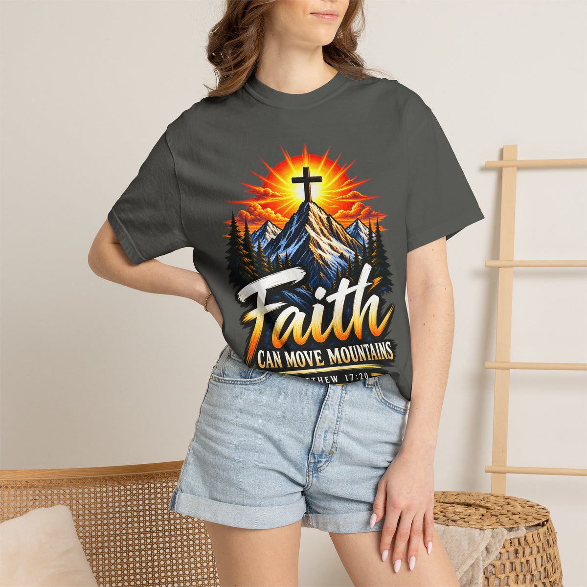 Faith Can Move Mountains T-Shirt | Christian Cross Mountain Graphic