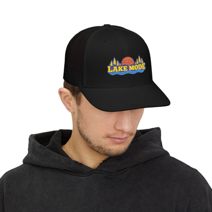 Lake Mode Trucker Hat — Embroidered Sunset Snapback Cap