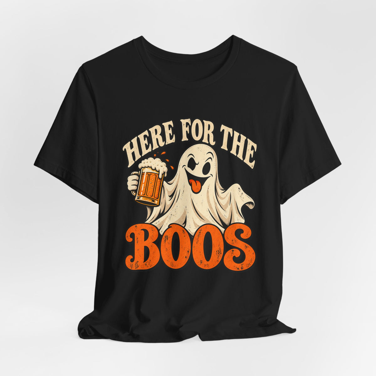 Here for the Boos Halloween T-Shirt — Ghost Drinking Beer Graphic Tee