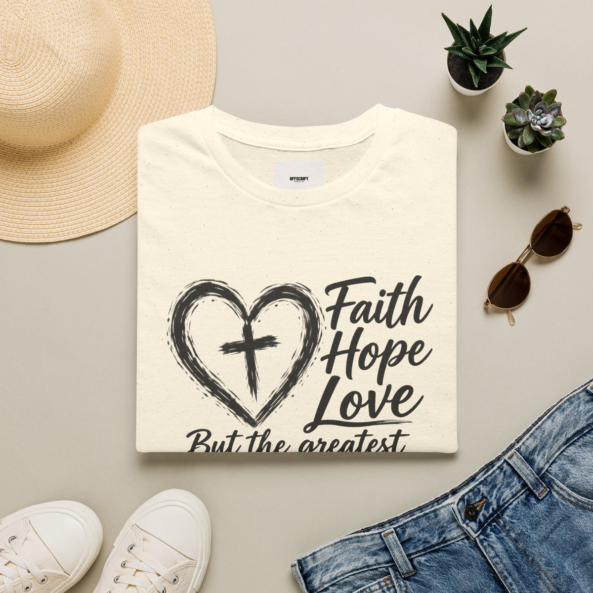 Faith Hope Love T‑Shirt — Heart & Cross Scripture Design (1 Corinthians 13:13)