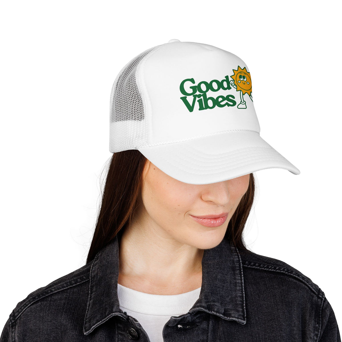 Good Vibes Sun Trucker Hat — Retro Sunny Graphic Foam Cap