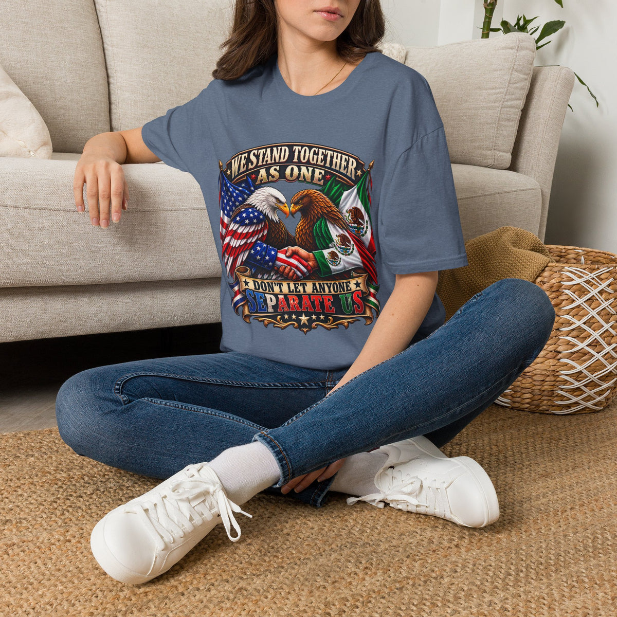 We Stand Together As One Eagle T-Shirt — USA & Mexico Unity Patriotic Tee