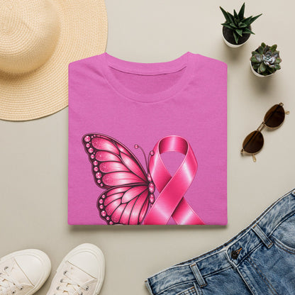 Pink Ribbon Butterfly Breast Cancer Awareness T-Shirt | Support Ribbon Tee