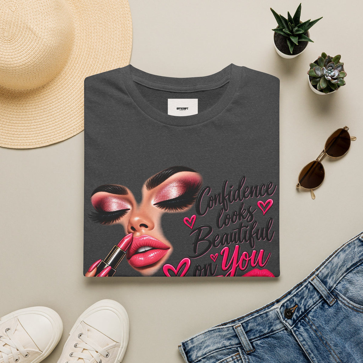 T-Shirt — "Confidence Looks Beautiful on You" Glam Makeup Graphic