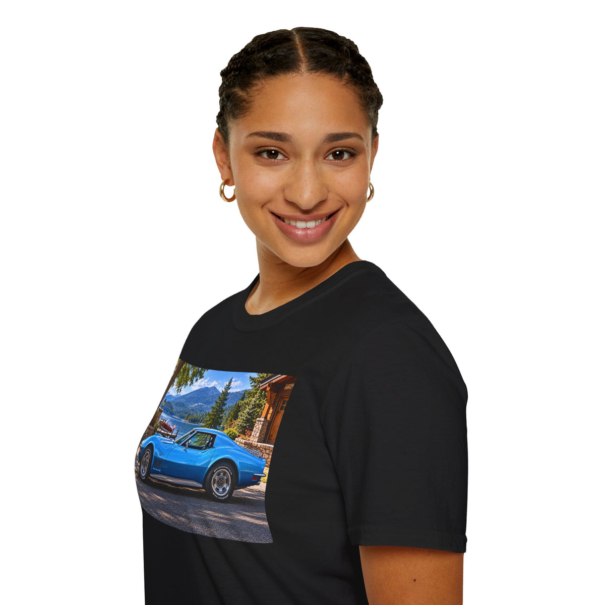 1968 Chevrolet Corvette Stingray Graphic T‑Shirt — Blue Classic Car Lakefront Print