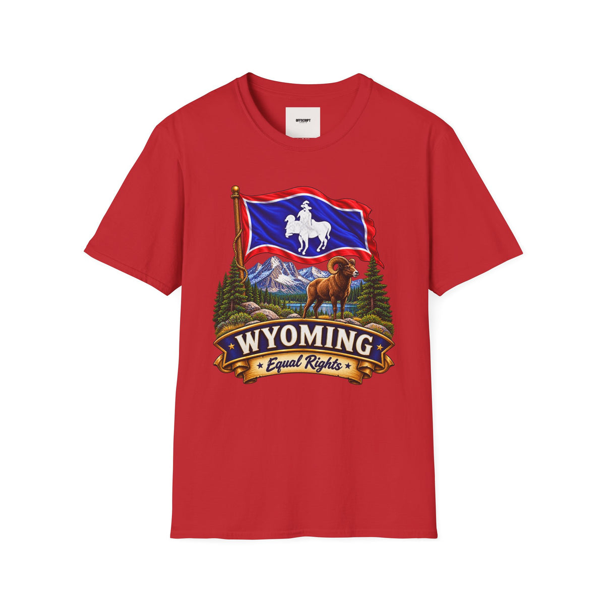 Wyoming Flag T-Shirt — Cowboy & Bison Mountain Scenic Tee