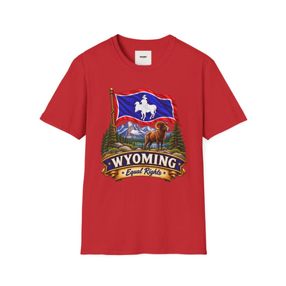 Wyoming Flag T-Shirt — Cowboy & Bison Mountain Scenic Tee