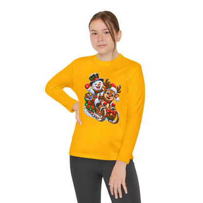 Kids' Christmas Sledding Tee — Snowman & Reindeer Holiday Long Sleeve