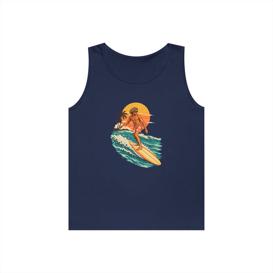 Surfing Sunset Tank — Retro Surfer Graphic Tank Top