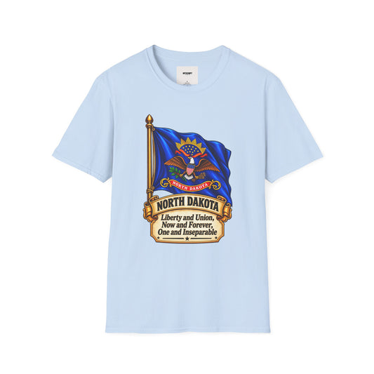 North Dakota State Flag T-Shirt — Liberty and Union Quote