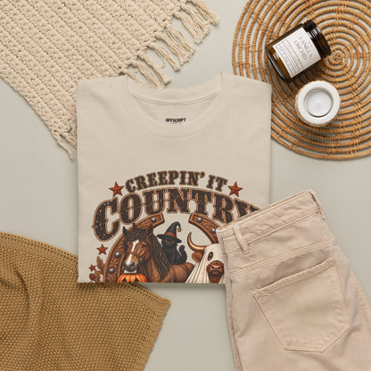 Country Halloween Tee — "Keepin' It Country Boo Y'all" Farm Animal Pumpkin T-Shirt