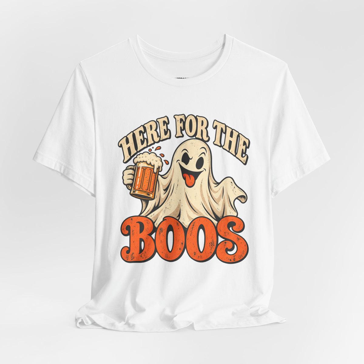 Here for the Boos Halloween T-Shirt — Ghost Drinking Beer Graphic Tee