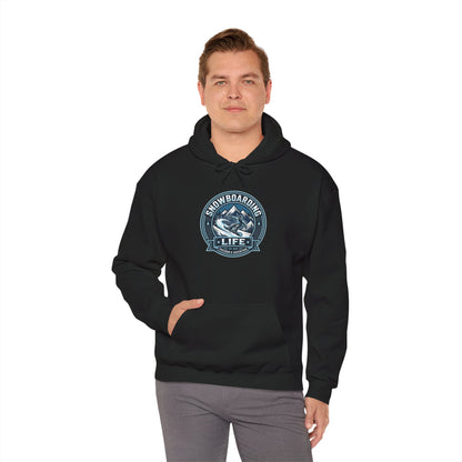 Snowboarding Hoodie – "Snowboarding Life" Graphic Pullover with Backboarder Illustration