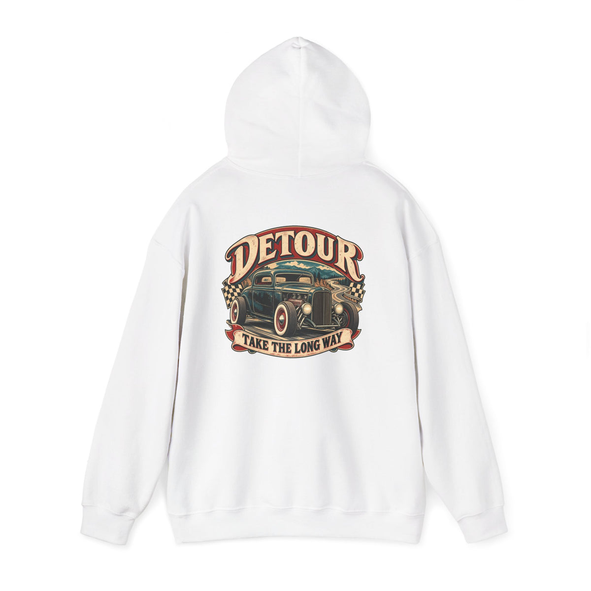 Detour Vintage Hot Rod Hoodie — "Take The Long Way" Classic Car Sweatshirt
