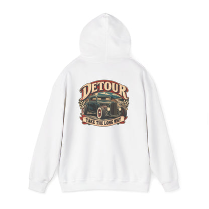 Detour Vintage Hot Rod Hoodie — "Take The Long Way" Classic Car Sweatshirt