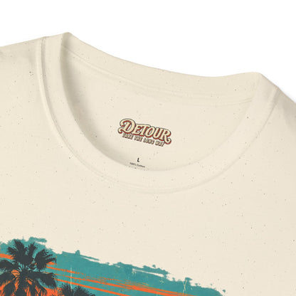 Retro Sunset Van T-Shirt – Tropical Beach Road Trip Graphic