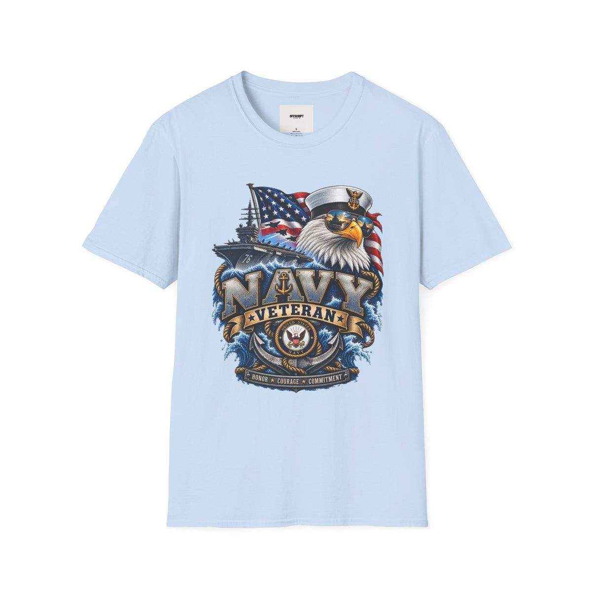 Navy Veteran Eagle T‑Shirt – Patriotic American Flag & Battleship Design