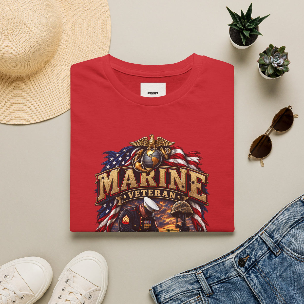 Marine Veteran T-Shirt — US Flag Eagle Emblem Military Tribute