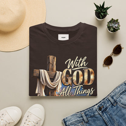 With God All Things Are Possible T‑Shirt — Christian Cross Faith Shirt
