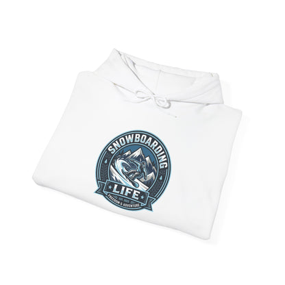 Snowboarding Hoodie – "Snowboarding Life" Graphic Pullover with Backboarder Illustration