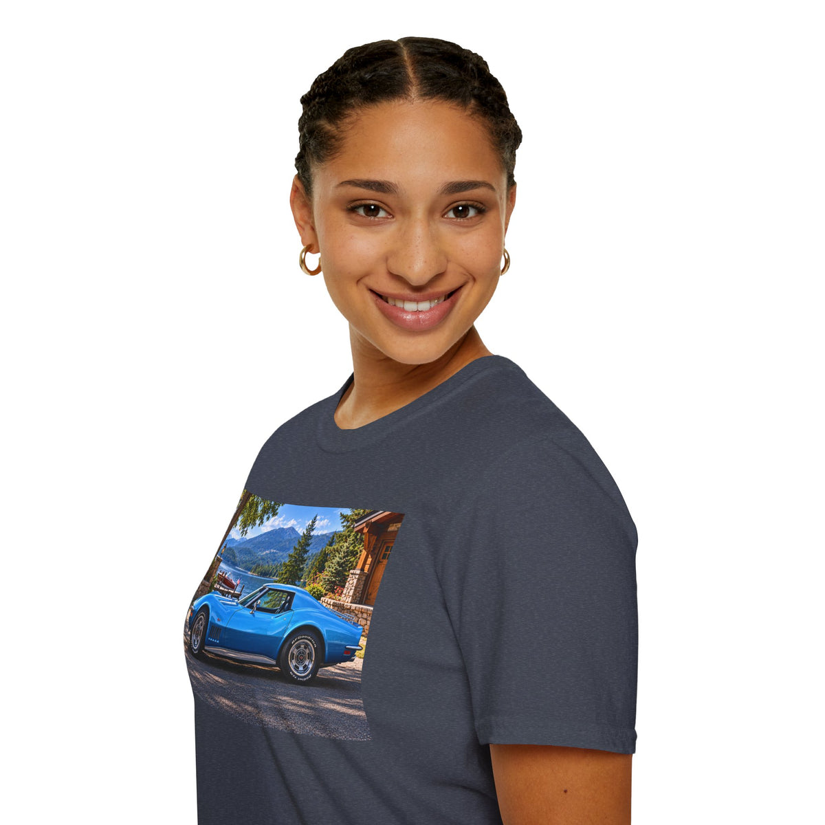 1968 Chevrolet Corvette Stingray Graphic T‑Shirt — Blue Classic Car Lakefront Print