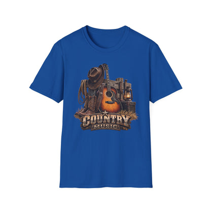 Country Music Guitar T-Shirt — Rustic Cowboy Hat & Lantern Graphic