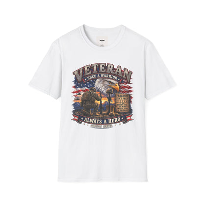 Veteran Once a Warrior T-Shirt — Patriotic Eagle & Flag Military Tribute