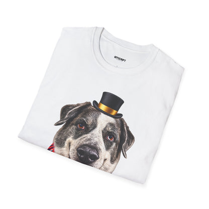 Patriotic Pup Tee — Dog with Top Hat & American Flag Bandana
