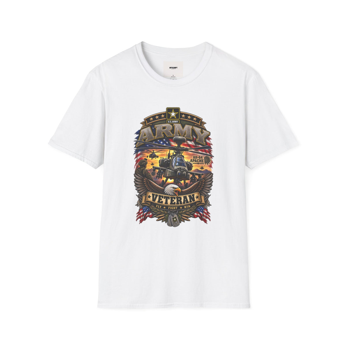 Army Veteran AH-64 Apache T-Shirt — Patriotic Military Helicopter Tee