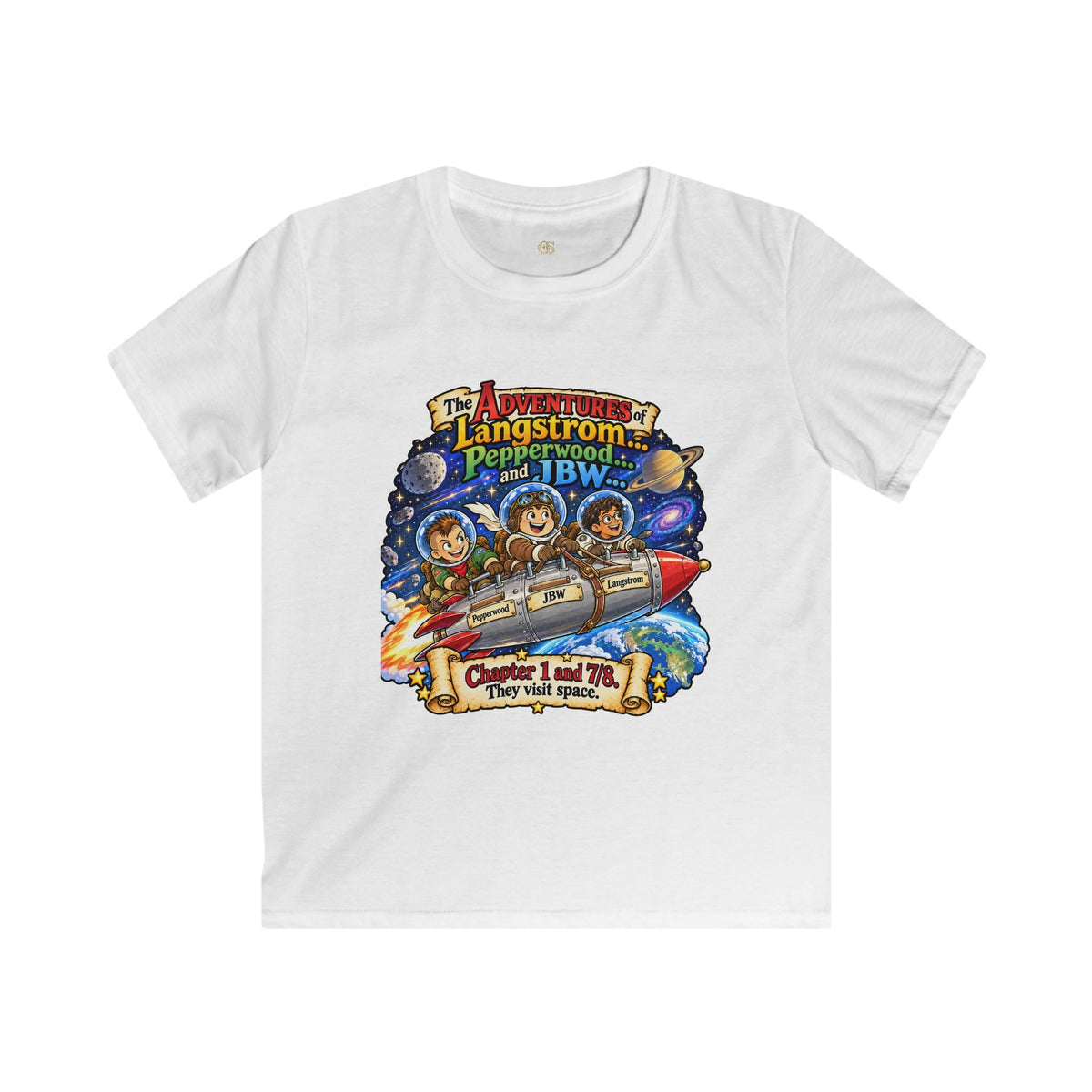 Kids Space Adventure Tee — 'The Adventures of Langstron, Pepperwood & JBW' Rocket Shirt