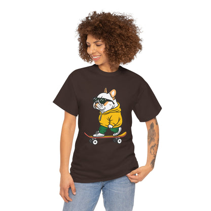 Skateboarding French Bulldog T‑Shirt – Cute Bulldog on Skateboard Graphic Tee