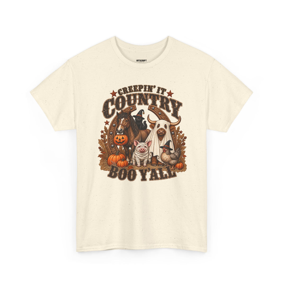 Country Halloween Tee — "Keepin' It Country Boo Y'all" Farm Animal Pumpkin T-Shirt