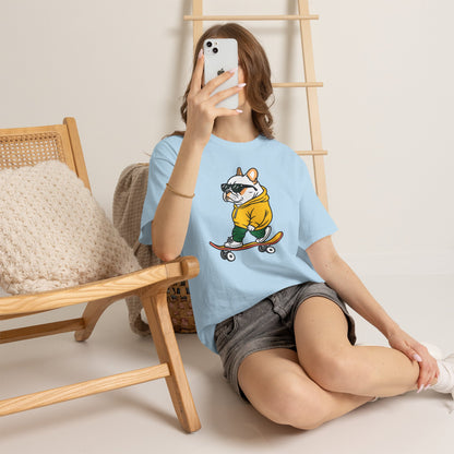Skateboarding French Bulldog T‑Shirt – Cute Bulldog on Skateboard Graphic Tee