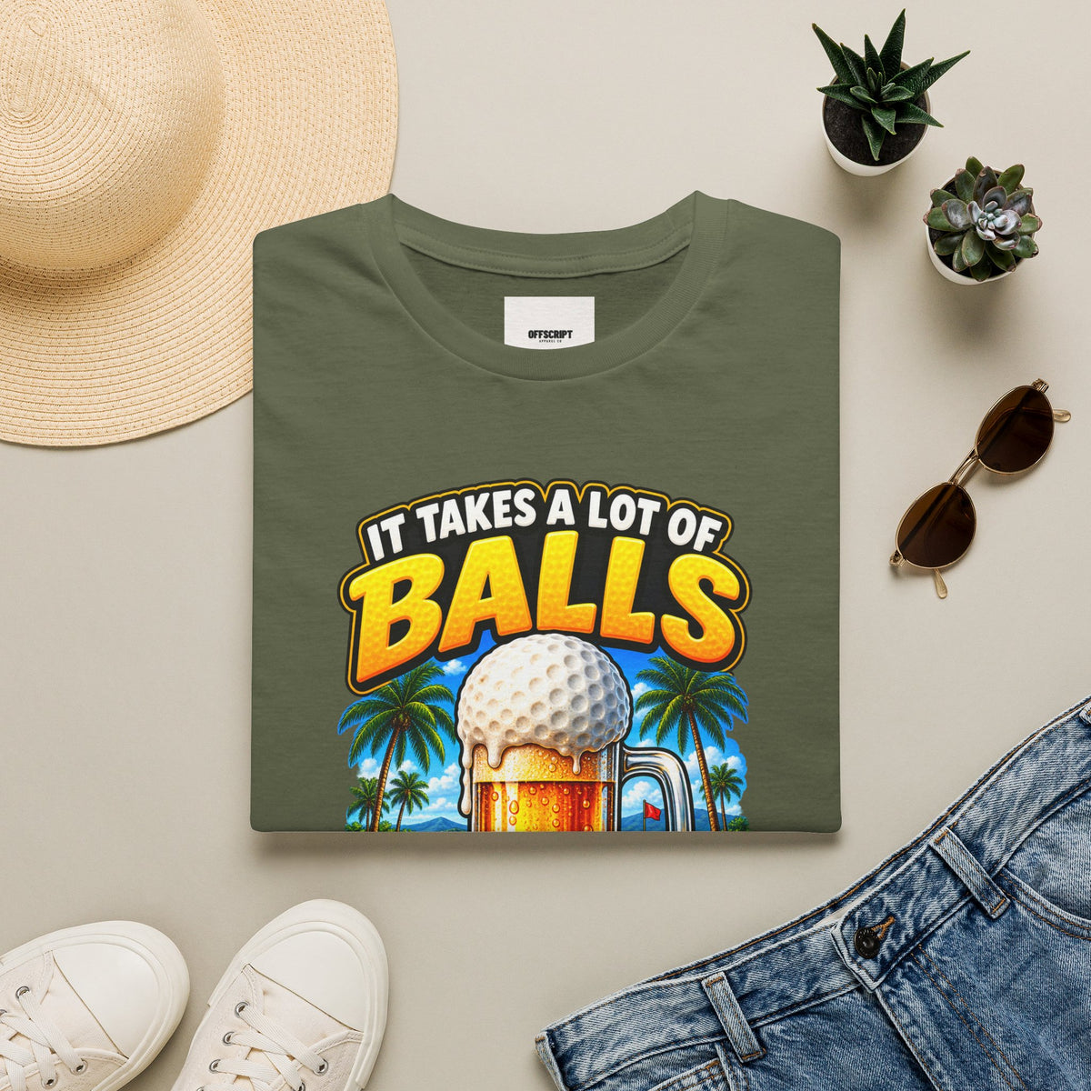 Golf T-Shirt — "It Takes a Lot of Balls" Beer & Golf Graphic