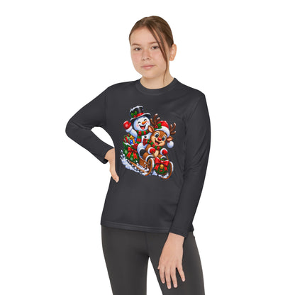 Kids' Christmas Sledding Tee — Snowman & Reindeer Holiday Long Sleeve