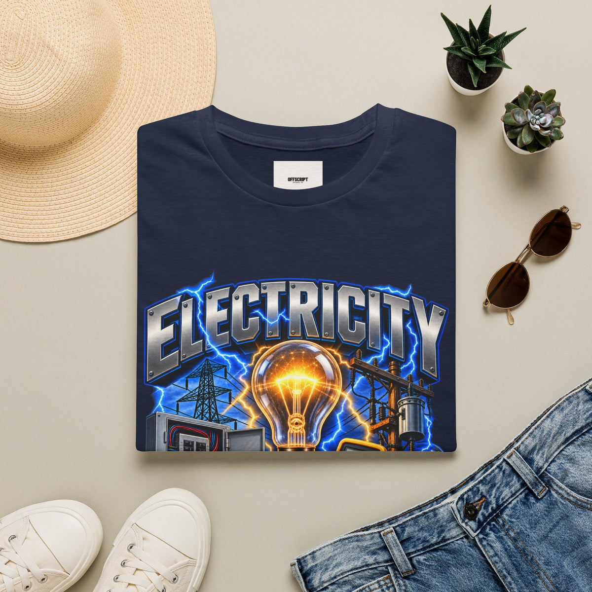 Electricity Graphic T-Shirt — Vintage Lightbulb Power Design