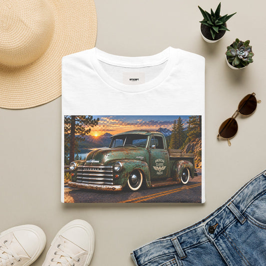 Vintage Green Pickup Truck T-Shirt — Retro Rustic Sunset Road Tee